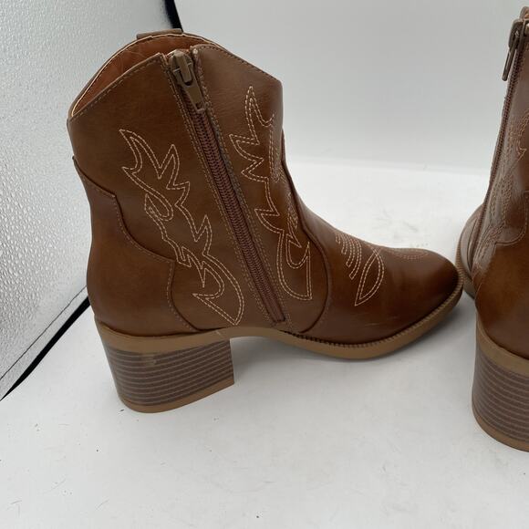 Pizz Annu Womens Leather Embroidered Zip Up Ankle Boots Brown Size 9 - Picture 4 of 7